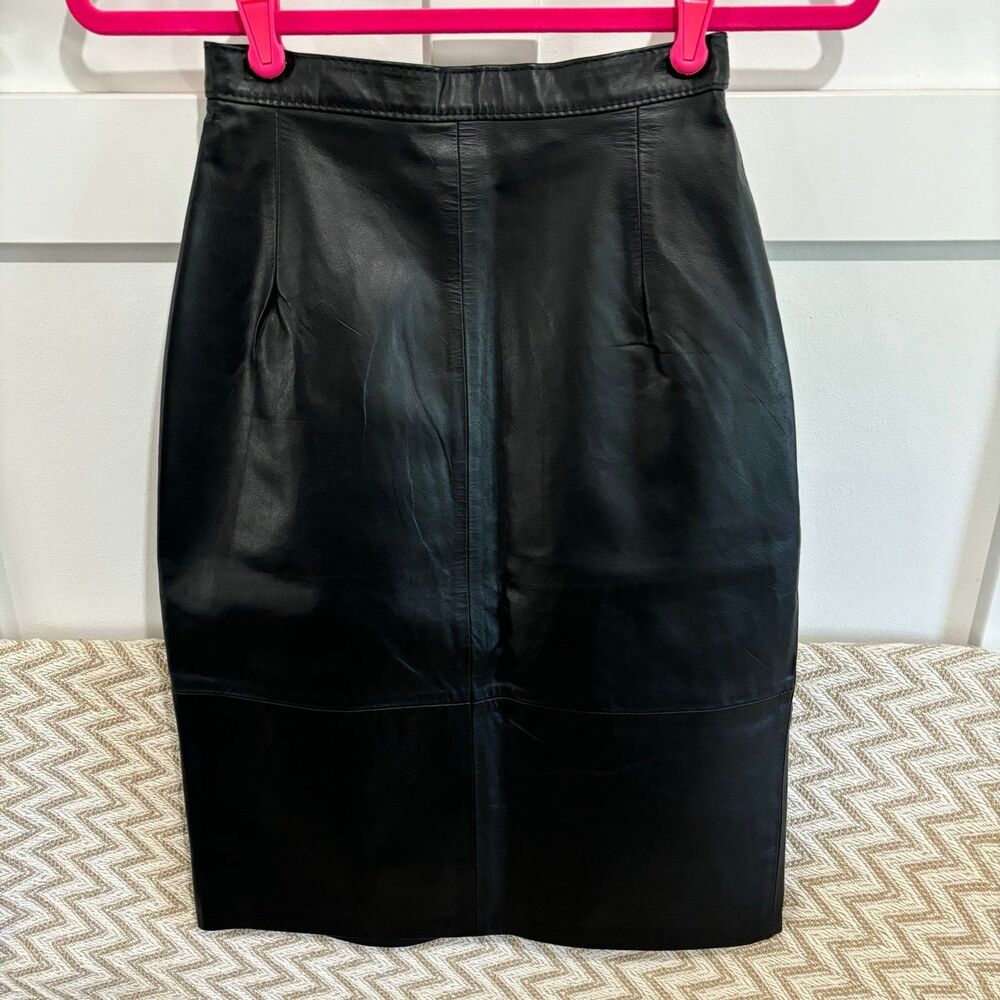 Vintage Made In Argentina Women's Genuine Leather Lined Pencil Skirt Size 5/6 - Picture 5 of 7